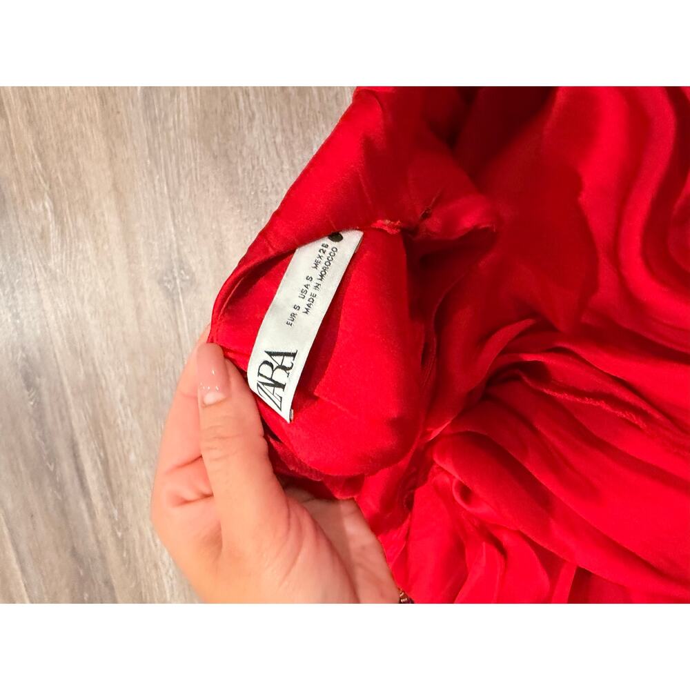 Zara Red Silk Wrap Viral Maxi Dress Size Small - Picture 7 of 8